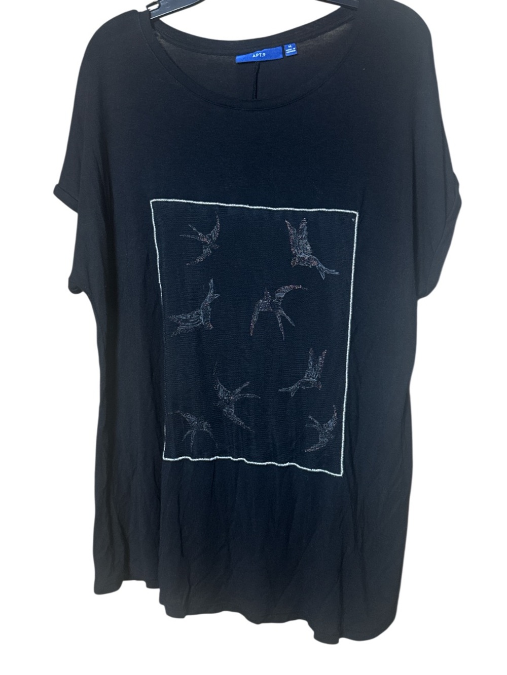 Apt. 9 Black Short Sleeve Bird Graphic Goth Fairy Women's Top - Size M
